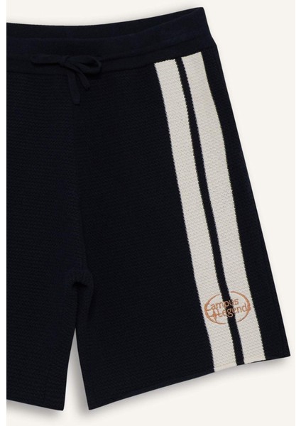 Standart Fit Beli Bağcıklı Renk Bloklu Triko Şort F8546AX25AU