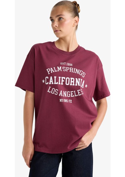 Oversize Geniş Kalıp Bisiklet Yaka Baskılı Kısa Kollu Tişört modelleri