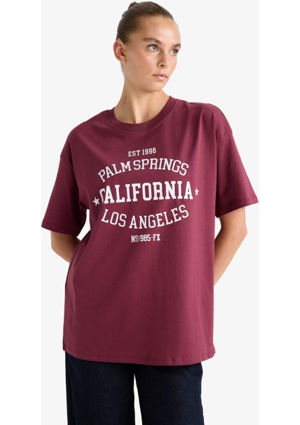 Oversize Geniş Kalıp Bisiklet Yaka Baskılı Kısa Kollu Tişört fırsatları