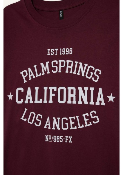 Oversize Geniş Kalıp Bisiklet Yaka Baskılı Kısa Kollu Tişört