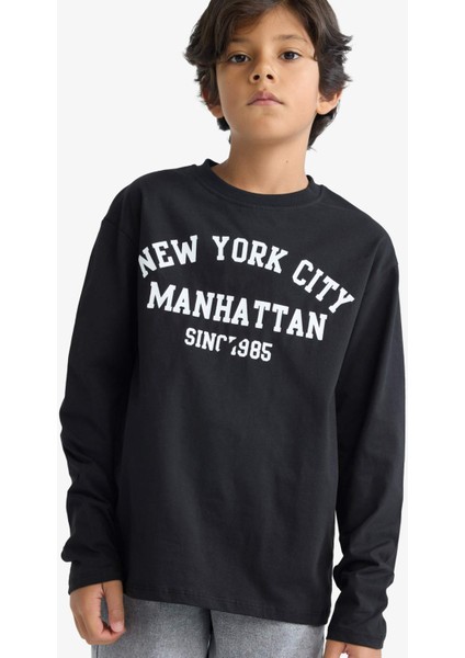 Erkek Çocuk Bisiklet Yaka Baskılı Uzun Kollu Tişört E9514A825AU