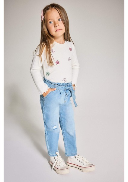 Kız Bebek Paperbag Düz Paça Jean Pantolon D1532A525AU