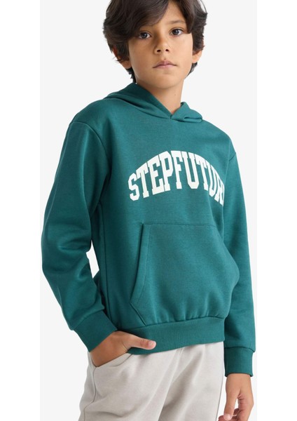 Erkek Çocuk Kapüşonlu İçi Yumuşak Tüylü Baskılı Sweatshirt D3033A825AU