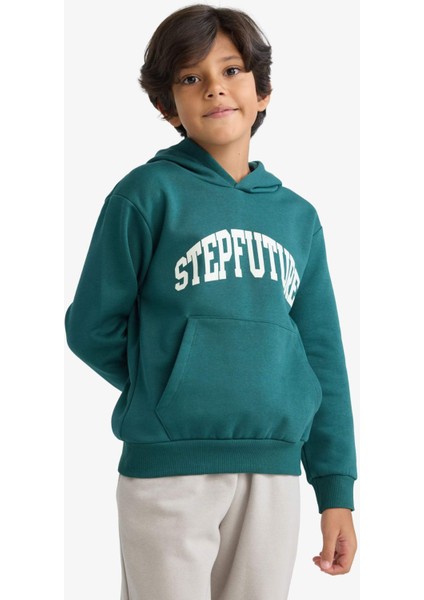 Erkek Çocuk Kapüşonlu İçi Yumuşak Tüylü Baskılı Sweatshirt D3033A825AU fırsatları