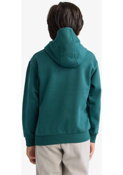 Erkek Çocuk Kapüşonlu İçi Yumuşak Tüylü Baskılı Sweatshirt D3033A825AU