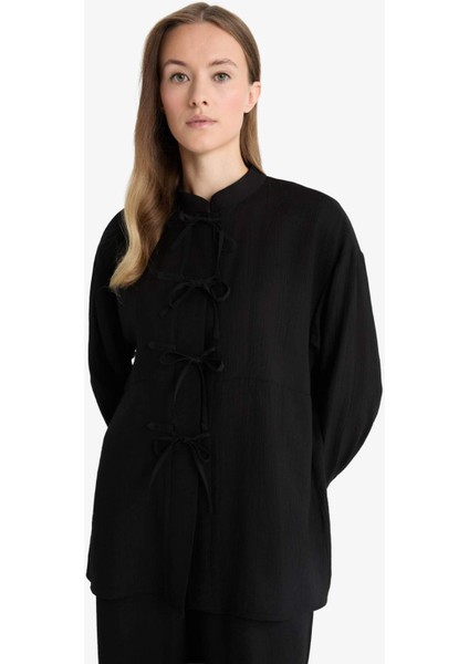 Regular Fit Krinkıl Kumaş Uzun Kollu Tunik F9919AX25AU fırsatları