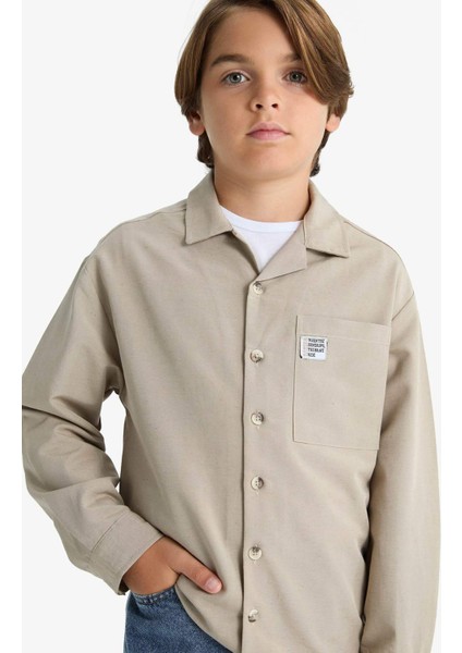 Erkek Çocuk Oversize Geniş Kalıp Polo Yaka Uzun Kollu Gömlek