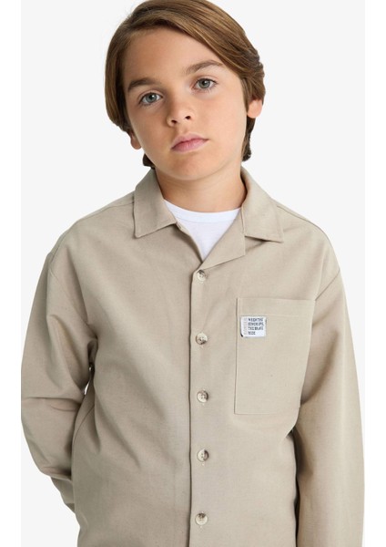 Erkek Çocuk Oversize Geniş Kalıp Polo Yaka Uzun Kollu Gömlek