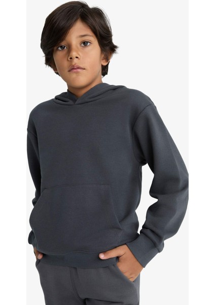 Erkek Çocuk Basic Düz Kapüşonlu Okul Sweatshirt E9558A825AU modelleri