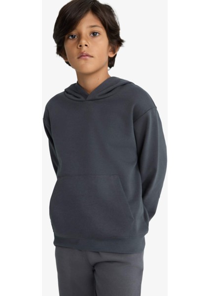 Erkek Çocuk Basic Düz Kapüşonlu Okul Sweatshirt E9558A825AU fırsatları