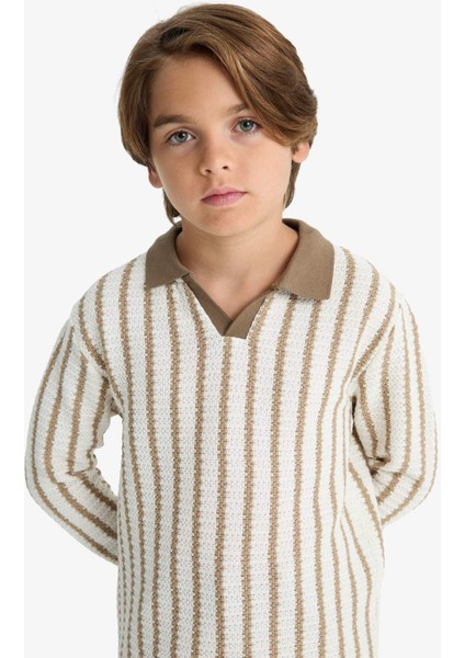 Erkek Çocuk Polo Yaka Çizgili Sweatshirt G2664A825AU