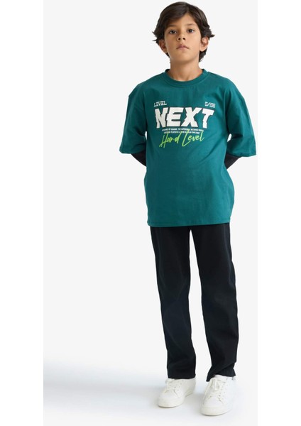 Erkek Çocuk Oversize Geniş Kalıp Bisiklet Yaka Baskılı Uzun Kollu Tişört E9589A825AU fiyatları