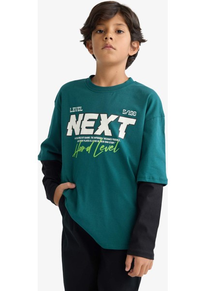 Erkek Çocuk Oversize Geniş Kalıp Bisiklet Yaka Baskılı Uzun Kollu Tişört E9589A825AU fırsatları