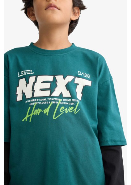 Erkek Çocuk Oversize Geniş Kalıp Bisiklet Yaka Baskılı Uzun Kollu Tişört E9589A825AU indirimleri