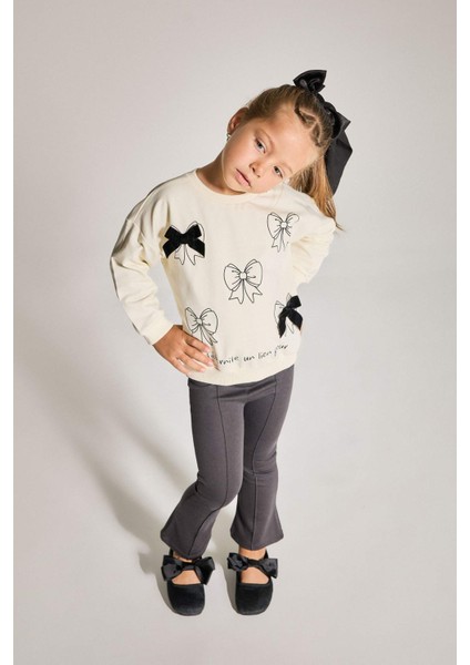 Kız Bebek 2'li Takım Baskılı Sweatshirt İspanyol Paça Tayt F4857A525AU