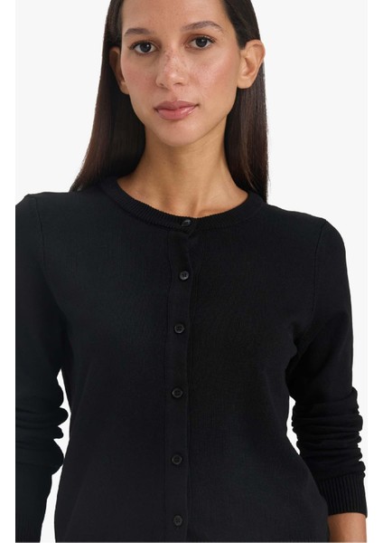 Regular Fit Bisiklet Yaka Basic Düz Düğmeli Triko Hırka modelleri