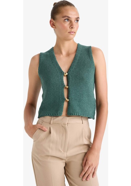 Fitted V Yaka Düğmeli Süveter G0934AX25AU fırsatları