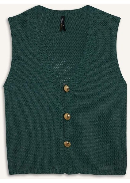 Fitted V Yaka Düğmeli Süveter G0934AX25AU