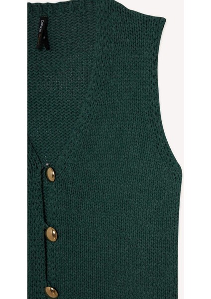 Fitted V Yaka Düğmeli Süveter G0934AX25AU