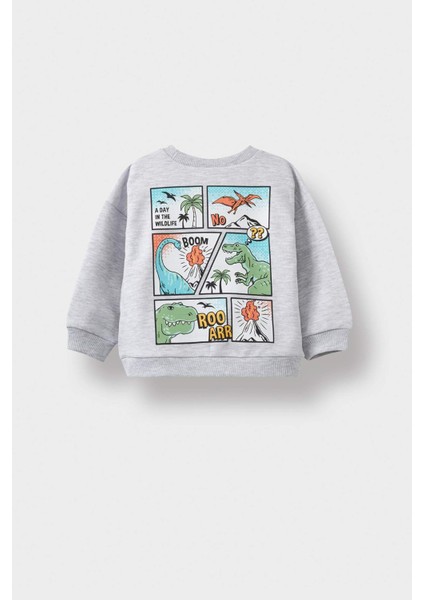 Erkek Bebek Bisiklet Yaka Dinozor Baskılı İçi Yumuşak Tüylü Sweatshirt F5020A525AU
