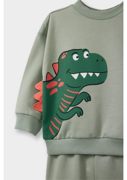 Erkek Bebek 2'li Takım 3D Dinozor Baskılı Sweatshirt Eşofman Altı F5070A525AU