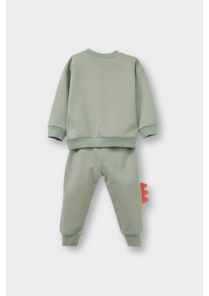Erkek Bebek 2'li Takım 3D Dinozor Baskılı Sweatshirt Eşofman Altı F5070A525AU
