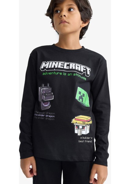 Erkek Çocuk Minecraft Bisiklet Yaka Uzun Kollu Tişört F5091A825AU
