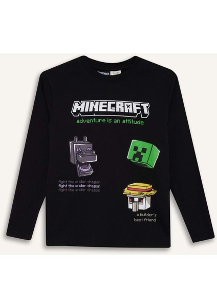 Erkek Çocuk Minecraft Bisiklet Yaka Uzun Kollu Tişört F5091A825AU