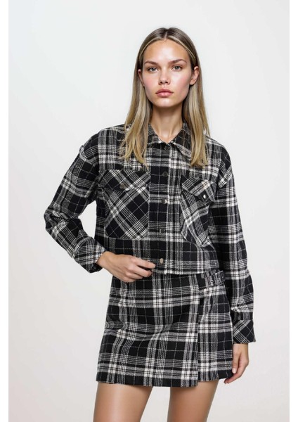 Coool Oversize Geniş Kalıp Crop Cepli Kalın Flanel Uzun Kollu Ceket Gömlek D7914AX24AU