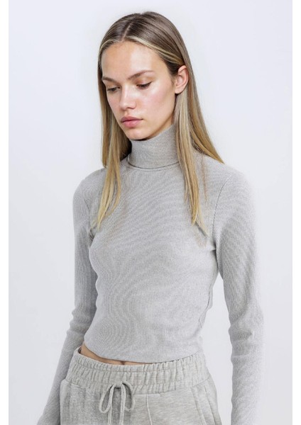 Fitted Balıkçı Yaka Fitilli Kaşkorse Basic Düz Uzun Kollu Tişört D8798AX24AU