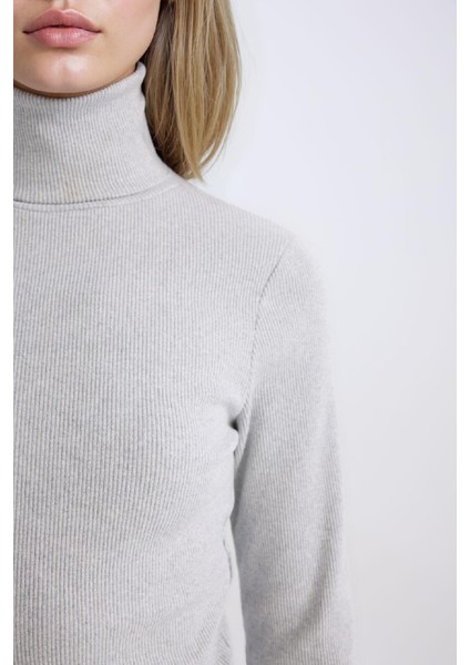 Fitted Balıkçı Yaka Fitilli Kaşkorse Basic Düz Uzun Kollu Tişört D8798AX24AU