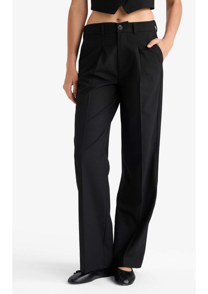 Wide Leg Fermuarlı Yüksek Bel Standart Boy Pantolon E7238AX25AU fırsatları