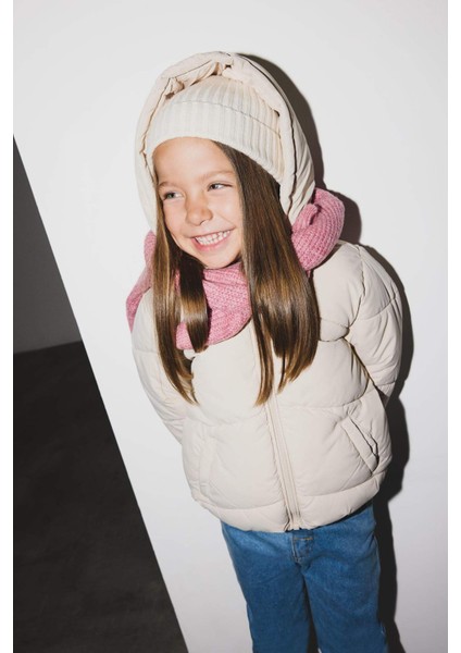 Kız Bebek Rüzgar Geçirmez Su Geçirmez Kapüşonlu Fermuarlı Cepli Şişme Mont E7360A525AU