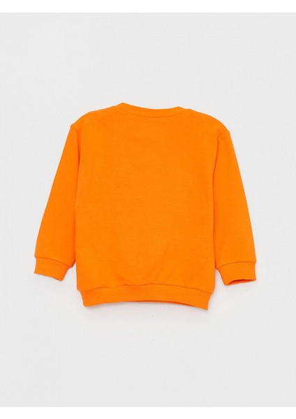 Lcw Baby Turuncu Bisiklet Yaka Uzun Kollu Baskılı Erkek Bebek Sweatshirt ve Pantolon 2'li Takım