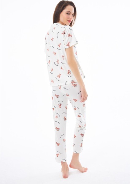 Premium Kadın Pijama Takımı Ayıcık Desenli Yumuşak Dokulu Kısa Kollu Gömlek Yaka fiyatları