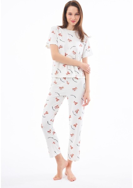 Premium Kadın Pijama Takımı Ayıcık Desenli Yumuşak Dokulu Kısa Kollu Bisiklet Yaka fırsatları