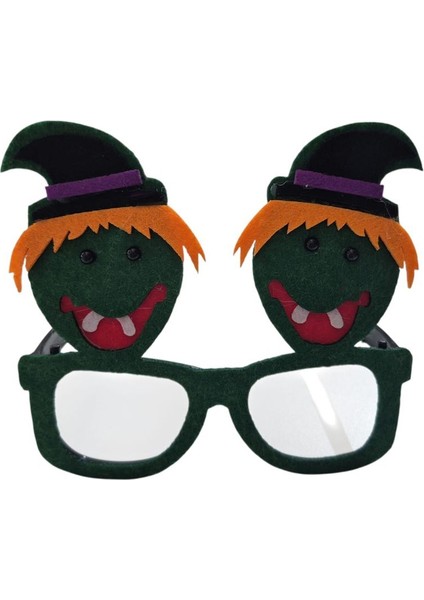 Halloween Şapkalı Cadı Keçe Parti Gözlüğü Yeşil Renk 1 Adet