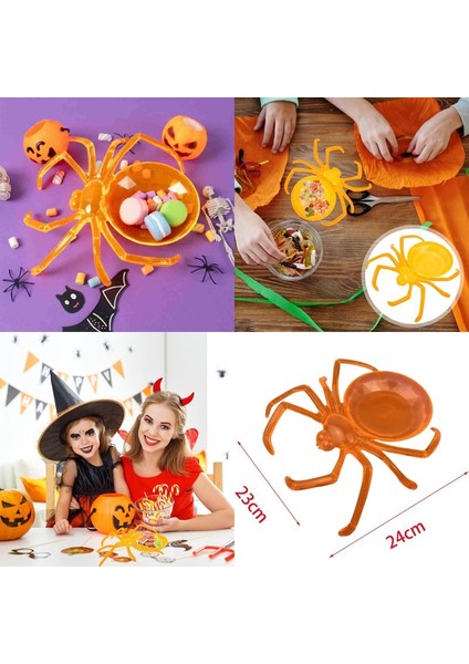 Halloween Örümcek Şeklinde Plastik Malzeme Koyma Kasesi 24 cm Turuncu 1 Adet