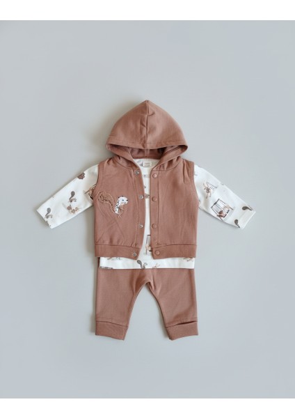 Erkek Bebek 3'lü Yelekli Takım Sincaplı