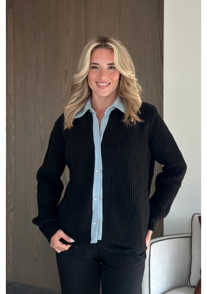 Siyah Kot Biyeli Çıtçıtlı Hırka - 231068 fiyatları