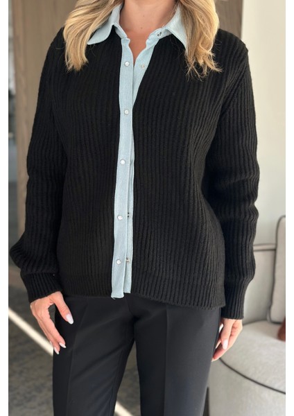 Siyah Kot Biyeli Çıtçıtlı Hırka - 231068 fırsatları