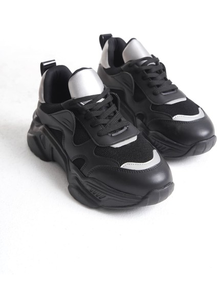 Jet-Tokyo Bağcıklı Ortopedik Taban Triko Detaylı Kadın Spor Ayakkabı Tst - Siyah/gri indirimleri