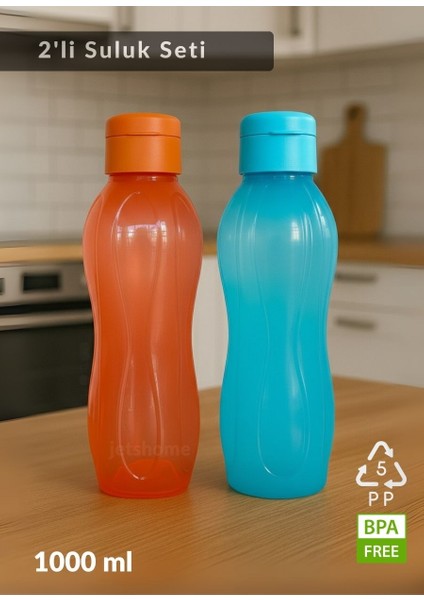 2’li Pp-5 Su Şişesi Seti – 1000 ml Sızdırmaz Matara, Bpa Free, Ev-Iş-Spor Için Mavi-Turuncu