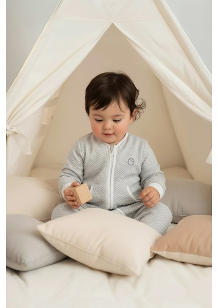 Organik Pamuklu Kendinden Patikli ve Eldivenli Kapitone Uyku Tulumu Gri indirimleri