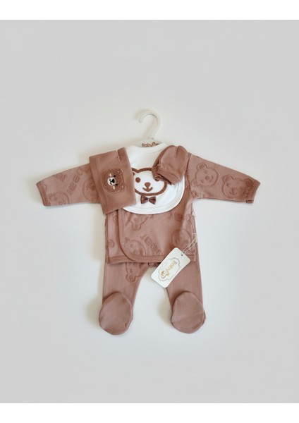 Erkek Bebek 3'lü Yelekli Takım Ayıcıklı