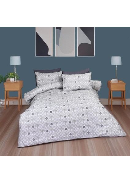Geometrik Çiçek ve Kafes Desenli Nevresim Takımı – Çift Kişilik, %100 Pamuk, Yumuşak Dokulu