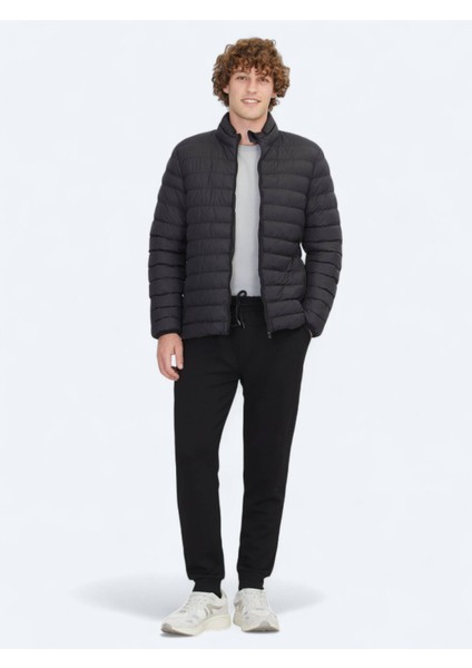 Siyah Regular Fit Dik Yaka Casual Dokuma Mont fiyatları