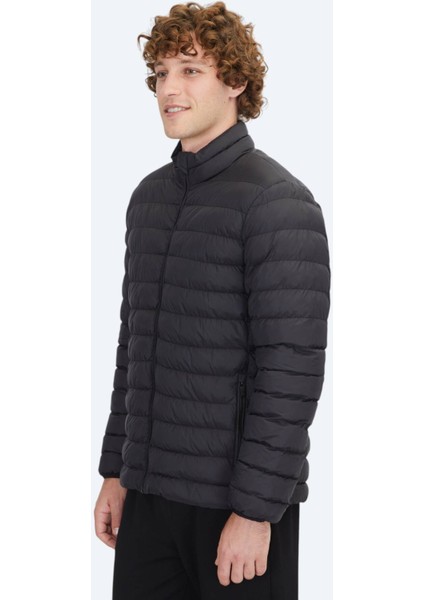 Siyah Regular Fit Dik Yaka Casual Dokuma Mont modelleri