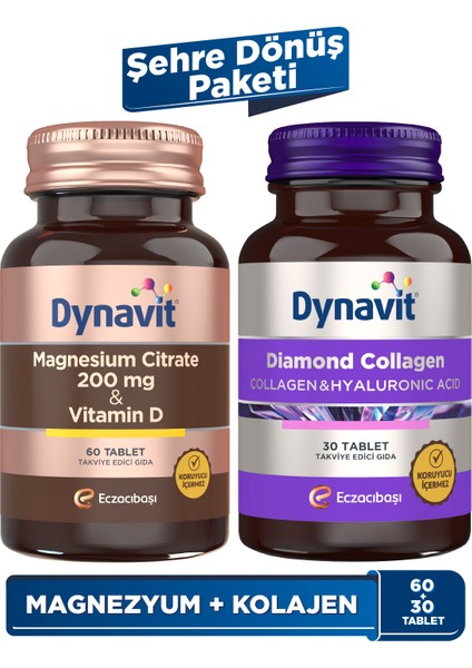 Magnesium Citrate 200 mg, Vitamin D & Collagen Hyaluronic Acid Complex - Şehre Dönüş Paketi