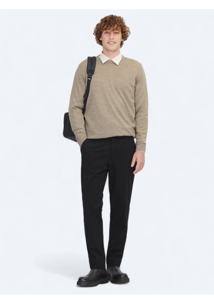 Vizon Bisiklet Yaka Düz Örgü Yün Karışımlı Triko Kazak fiyatları